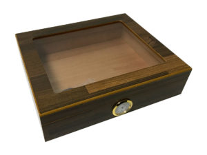 Caixa umidora de madeira com visor para 12 charutos