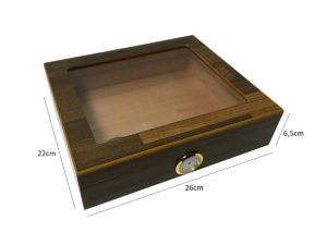 Caixa umidora de madeira com visor para 12 charutos