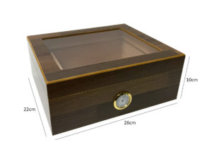 Caixa umidora de madeira com visor para 25 charutos